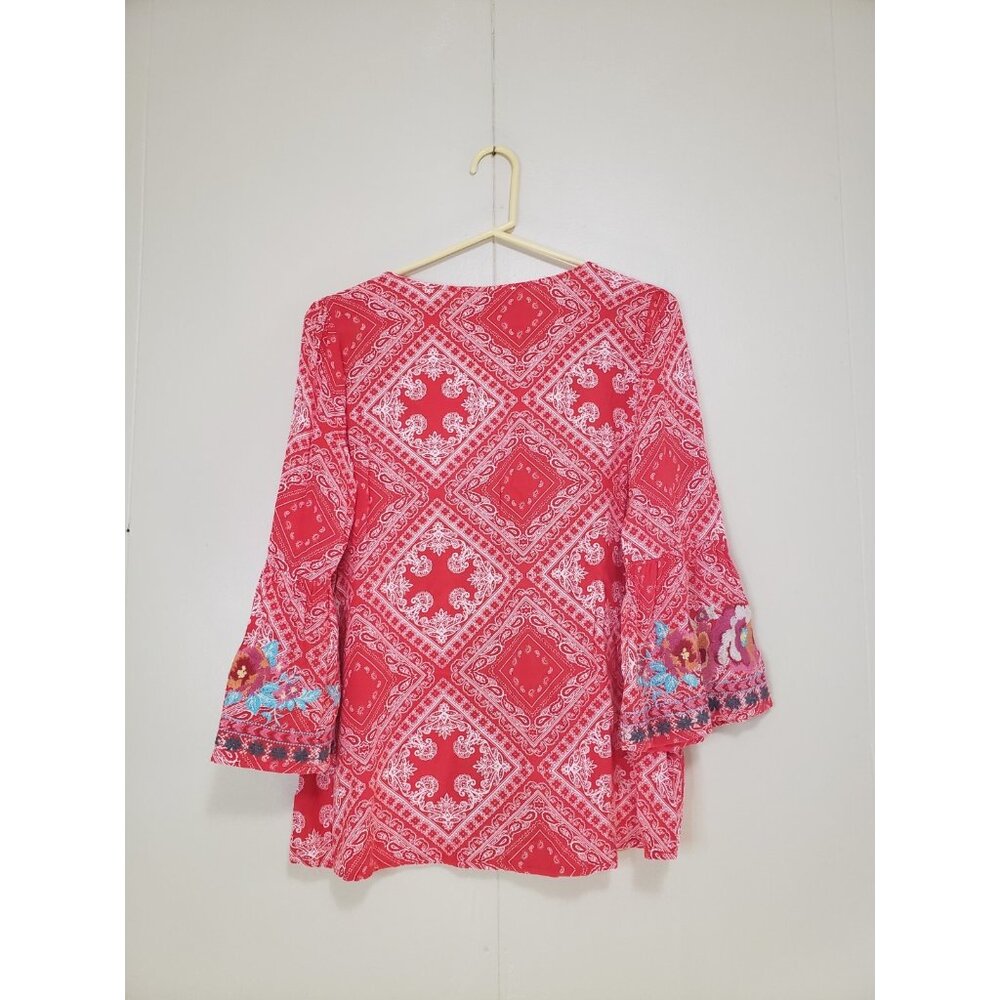 Savanna Jane Womens S Blouse Embroidered Floral 100% Rayon Lightweight Boho - Picture 2 of 7